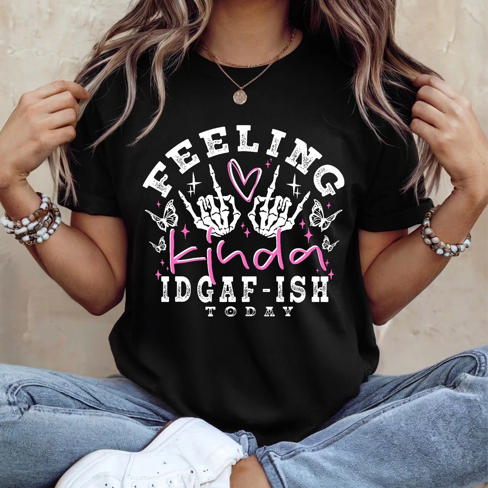 Black Graphic Tee with White and Pink Print